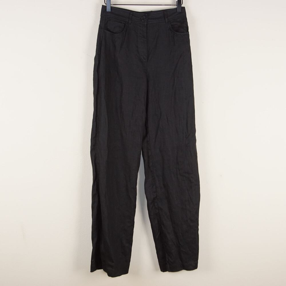 Zara Wide Leg High Waist Linen Black Pants Womens Sz S